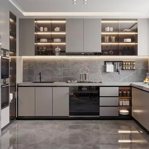 <span class=keywords><strong>Alvin</strong></span> Gabinete de cocina personalizado Muebles de tablero de melamina gris mate Diseño de madera hecho a mano - Product Image 2