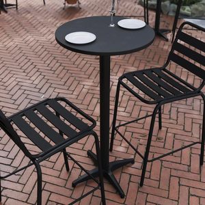 Modern 23.5\"H Round Bar Height Aluminum Patio & Indoor/Outdoor Coffee Table Black Metal Toothpicks 23.5\"H Bar Height Table - Product Image 4