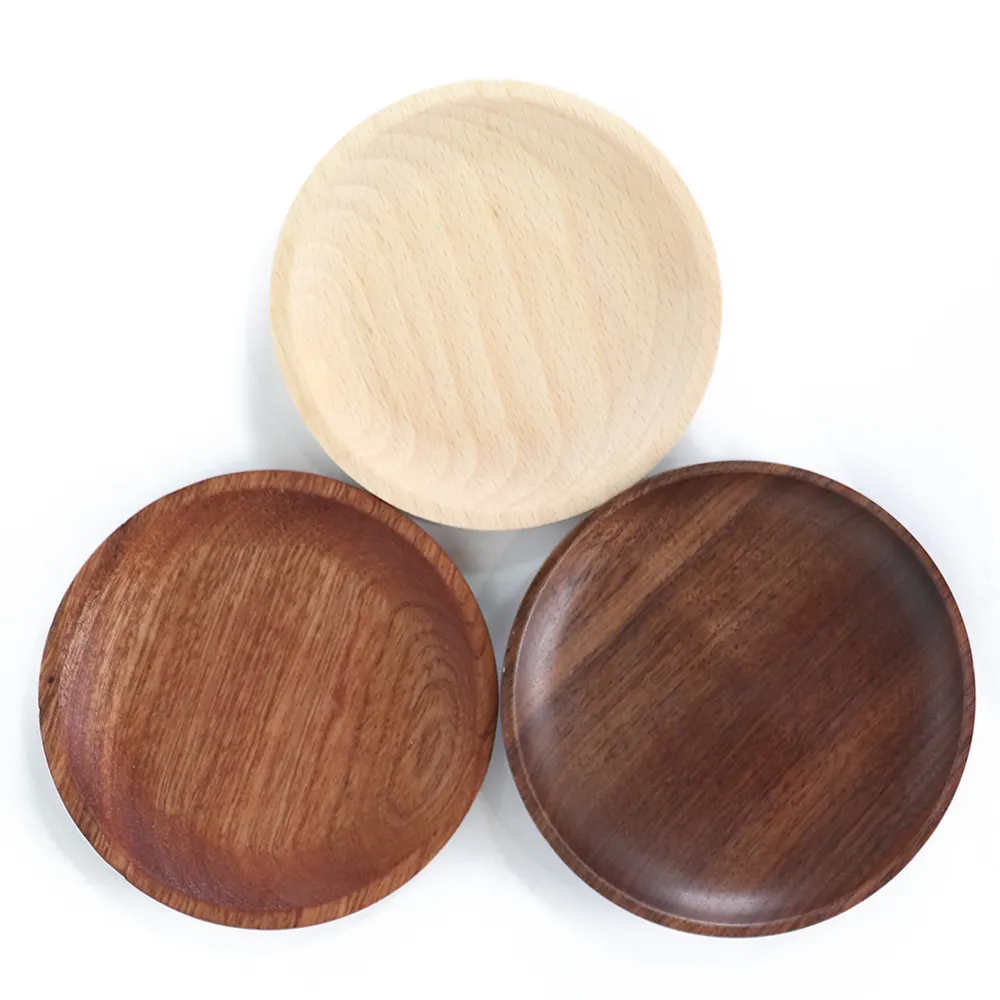 जापानी शैली Tableware ठोस लकड़ी मिठाई की थाली अखरोट रंग लकड़ी की ट्रे नाश्ता प्लेट फल की थाली