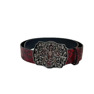 Cinturones de Diseñador, <span class=keywords><strong>Cinturón</strong></span> Y2K, Cinturones Vintage para <span class=keywords><strong>Mujer</strong></span>, Hebilla Cruzada Ornamentada, Patrón Floral, <span class=keywords><strong>Rojo</strong></span>, Accesorio de Moda para Conjuntos Modernos - Product Image 4