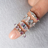 Bague artisanale Xinyun en argent sterling plaqué or 14 carats avec serti de pierres de quartz bleu, forme facettée, cadeau d'anniversaire
