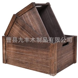 Caja de almacenamiento de madera estilo rústico, juego de 3 piezas, apilable, estilo campestre, caja decorativa para libros y plantas - Product Image 4