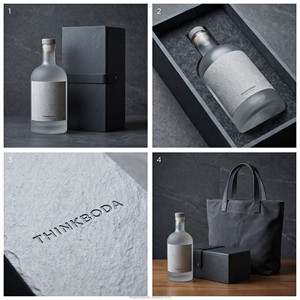 Service de conception professionnel gratuit, coffret cadeau à texture béton, motif pierre grise, carafe à whisky en verre Master - Product Image 2