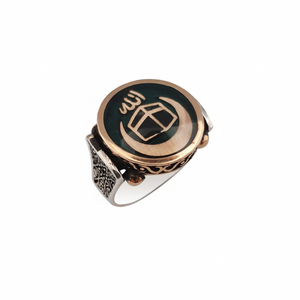925K Sterling <b>Silver</b> Green Enamel Islamic Designer Allah Crescent Kaaba <b>Men</b> <b>Ring</b> - Product Image 2