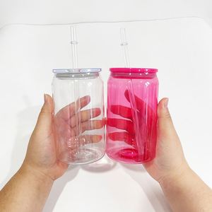 BPA Free Unbreakablea <b>clear</b> Transparent 16oz <b>Jelly</b> Colored Plastic Can Glass with Colorful pp Lids for Iced Coffee Soda Pop - Product Image 3