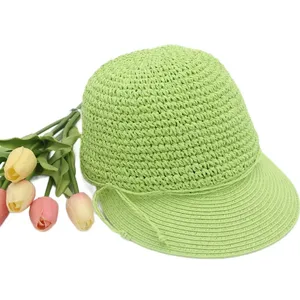 K Spring Summer Style Simple Casual Paper Straw Crochet Lady Knight Hat Travel Sun Visor Baseball Cap