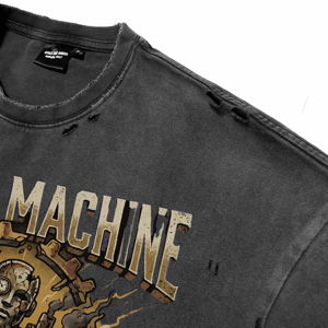 T-shirts pour hommes respirants à col rond et manches courtes, style vintage délavé, imprimé DTG personnalisé, motif robot steampunk, décontractés - Product Image 3