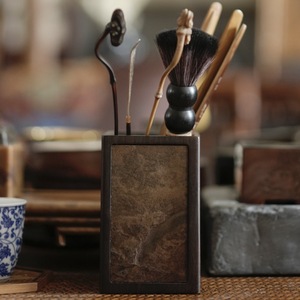Boîte à thé carrée en bois d'ébène, porte-stylo, ornement de calligraphie de bureau, accessoires pour service à thé - Product Image 3