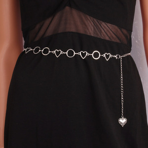 ห่วงโซ่เอวรูปหัวใจทำจากโลหะผสมสังกะสีแบบชั้นเดียวสไตล์ฮิปฮอปสีขาวทองแบบลำลอง - Product Image 5