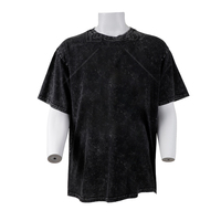 T-shirt Vintage Noir en Coton Lourd Délavé, Coupe Oversize avec Imprimé Numérique Effet Acide