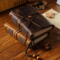 Carnet de voyage rétro en cuir de vache magique vintage, feuilles mobiles, fait à la main, créatif, en cuir véritable