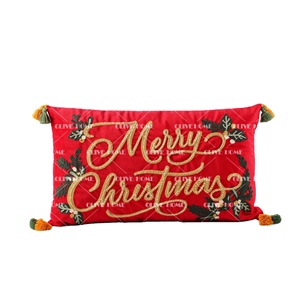 Embroidered Merry Christmas Holiday Red Throw Pillow Case Cover Decorative Sofa <strong>Cushion</strong> Covers <strong>Scatter</strong> <strong>Cushions</strong> Home Decoration - Product Image 1