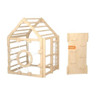 Wooden House Shaped Climbing <b>Frame</b> Solid Wood Childrens Slide Indoor <b>Play</b> Structure For Kids Unisex Natural Color - Product Image 4