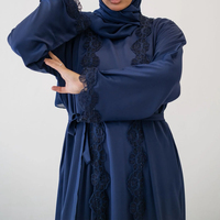 Ensemble Abaya Élégant en Dentelle Brodé Personnalisé, Kaftan Turc Longueur Ras du Sol, Tenue Décontractée pour Fêtes, Doux et Respirant, Vente en Gros