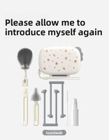 Kit de brosses à biberons portable 6-en-1 - Ensemble de nettoyage de biberons avec brosses en silicone pour tétines et pailles, distributeur de savon