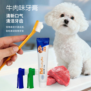 Set de pasta de dientes para mascotas, kit de higiene bucal para limpieza de dientes de perros y gatos, con cepillos de dientes, sabor a carne - Product Image 3