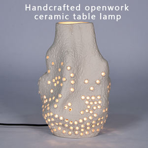 retro style Handcrafted Hollow Ceramic Table Lamp <b>Rustic</b> Artistic Bedside <b>Desk</b> Ambient Light for Living Room Bedroom Decor - Product Image 5