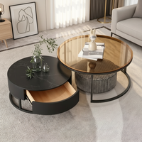 Ensemble de tables basses modernes en marbre, tables à thé rondes gigognes en verre avec rangement pour achat en gros