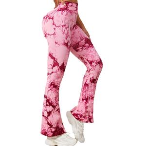 Pantalones de Yoga de Cintura Alta para Mujer, Talla Grande, Elásticos en Cuatro Direcciones, de Secado Rápido, Acampanados, Transpirables, con Estampado Sólido y Cordón de Ajuste con Pedrería - Product Image 2