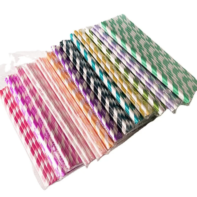 Food-Grade Disposable Paper Straws Stripes 6mm Stock Eco-Friendly Biodegradable Juice Straws