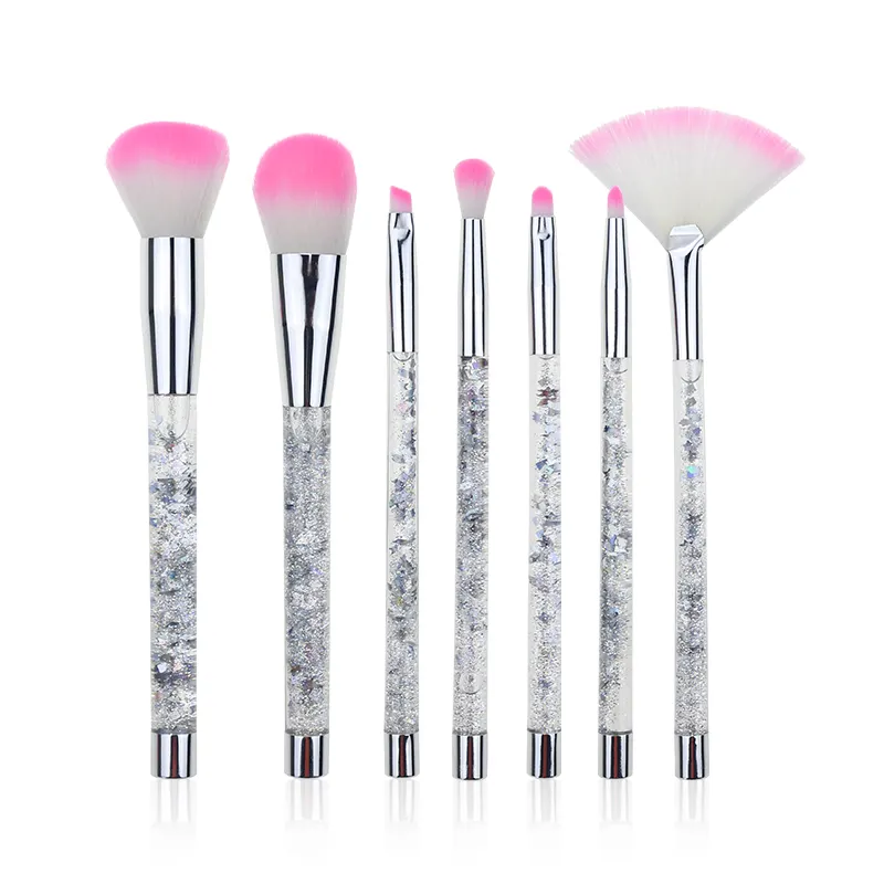 Factory Sale Competitive Price Goat Hair Makeup Brushes 7pcs Glitter Liquid Diamond Makeup Brush Set With Sequin Bag