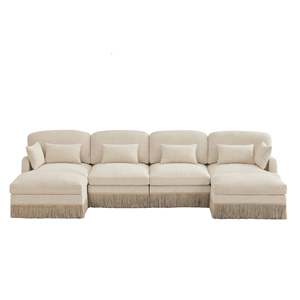 131"Comfy Chenille Leopard Printing L-Shape Three Seat <b>Sofa</b> Delicate Tassel Edge Movable Ottomans Modern Fashion Style <b>Hotel</b> Use - Product Image 4