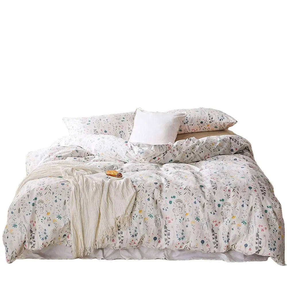 Gorgeous Botanical Vintage Style White Floral Duvet Cover Queen 100% Polyester Garden Floral Bedding Set