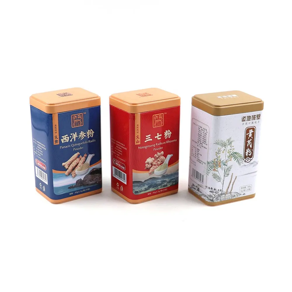 Lebensmittelqualität hochwertiger Plätzchen blau weiß und rot geschlossen eng schachtel rechteckige Metallverpackung Zinndosen für lose Teeblätter