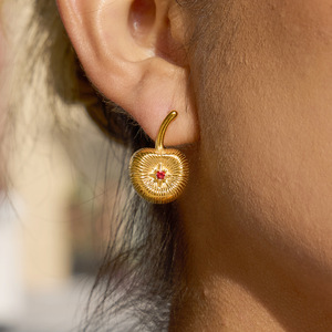 Cherry Shape Gold Plated <b>Drop</b> <b>Earrings</b> With <b>Red</b> Stone For Women Fashion Jewelry - Product Image 3