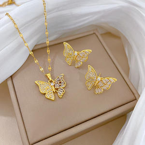 Conjunto de Collar y Aretes de Acero Inoxidable con Mariposa TZ078, Joyería Formal de Noche con Cristales Microincrustados para Mujer - Product Image 3