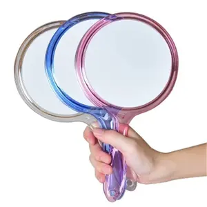 Miroir de poche double face grossissant 1x/3x avec poignée, en plastique transparent, forme arrondie, outil de maquillage - Product Image 1