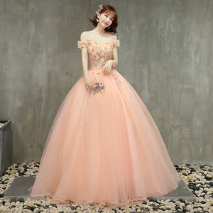 Off-Shoulder Ball Gown Evening Dress Floral Print Chiffon Empire Waist Long Prom Wedding Dress Plus Size - Product Image 1