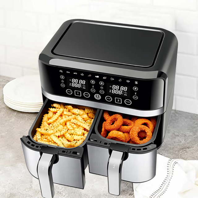 2022 the Double Air Fryer With Dual Basket Digital Two Dual Zone 2 Basket 9L Quart Deep Air Fryer