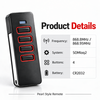 Télécommande de porte de garage compatible avec SOMMER Pearl SOMloq2 868,8 MHz/868,95 MHz, émetteur de remplacement à 4 boutons 4018 4019