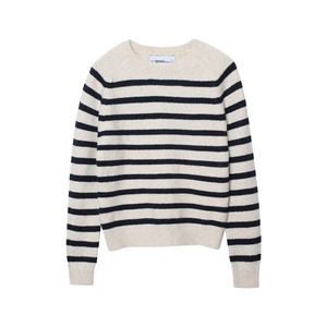 Suéter Feminino de Tricô Listrado com Blocos de Cores, Estilo Vintage Outono, Gola Redonda, Manga Longa, Respirável - Nova Coleção FNJIA - Product Image 1