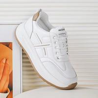 Chaussures décontractées sportives pour femmes 2026, à bout rond, semelle épaisse, respirantes, en cuir microfibre, à lacets, talon moyen de 4,5 cm
