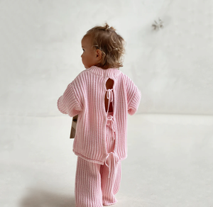Nuovo arrivo <span class=keywords><strong>Baby</strong></span> <span class=keywords><strong>Baby</strong></span> Girls maglione 100% in maglia di cotone Set Back cravatta abiti invernali per bambini - Product Image 1