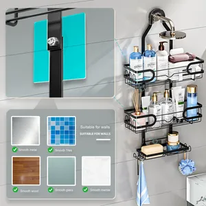 Étagère d'angle murale moderne de luxe en acier inoxydable sans perçage <span class=keywords><strong>pour</strong></span> salle de bain, rangement <span class=keywords><strong>pour</strong></span> hôtel, toilettes et douche - Product Image 2