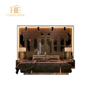 最新设计高床头板卧室家具别墅床架高品质双人床豪华高品质布艺特大床 - Product Image 5