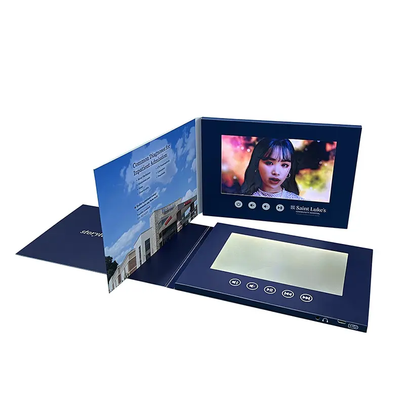 Scheda video fatta in casa cinese sexy mp4 7 pollici HD TFT video biglietto d'auguri A5 softcover brochure video LCD digitale