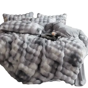 Luxus und elegante super warme schöne Krawatte gefärbt grau schneiden 3D sprudelte Kunst kaninchen Fell Bettwäsche-Set