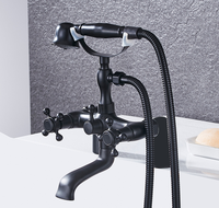 Robinet de baignoire impérial TONUA classique en laiton doré noir de haute qualité à double poignée et double colonne avec cartouche céramique et douchette