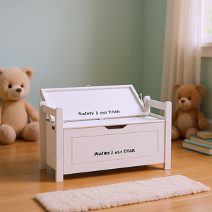 Caja de Juguetes de Madera de Caucho Blanca para Niños, Armario de Almacenamiento Grande con Tapa Abatible, Bisagra de Seguridad, Organizador para Guardería o Sala de Juegos - Product Image 2