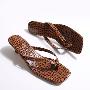 Verano moda cocodrilo patrón Flip Flop conciso cuadrado Clip Toe mujeres zapatillas elegante vestido Slide zapatos - Product Image 5