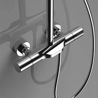 Colonne de douche thermostatique en laiton BOSN de haute qualité, style contemporain, chrome poli, double poignée, pomme de douche pluie, barre coulissante
