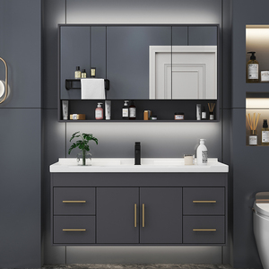 JINGSHUN Mobile Bagno Moderno Ecologico in Legno Grigio con Lavabo, Specchio e <span class=keywords><strong>WC</strong></span>, Combinazione Completa per Arredamento Casa - Product Image 4