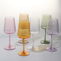 Verres à vin colorés en verre côtelé de style vintage pour cadeau de dégustation de vin pour anniversaire de mariage Noël