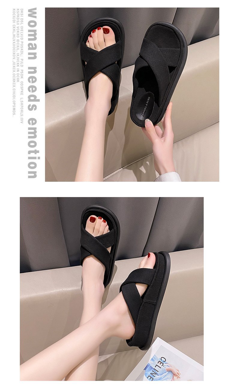 Ladies Slippers for Summer Thick Bottoming Cross Fish Mouth Beach Holiday Half Slipper Sandals
