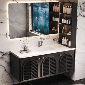 Modern minimalist bathroom cabinet combination French solid wood cabinet slate seamless washbasin - Product Image 2