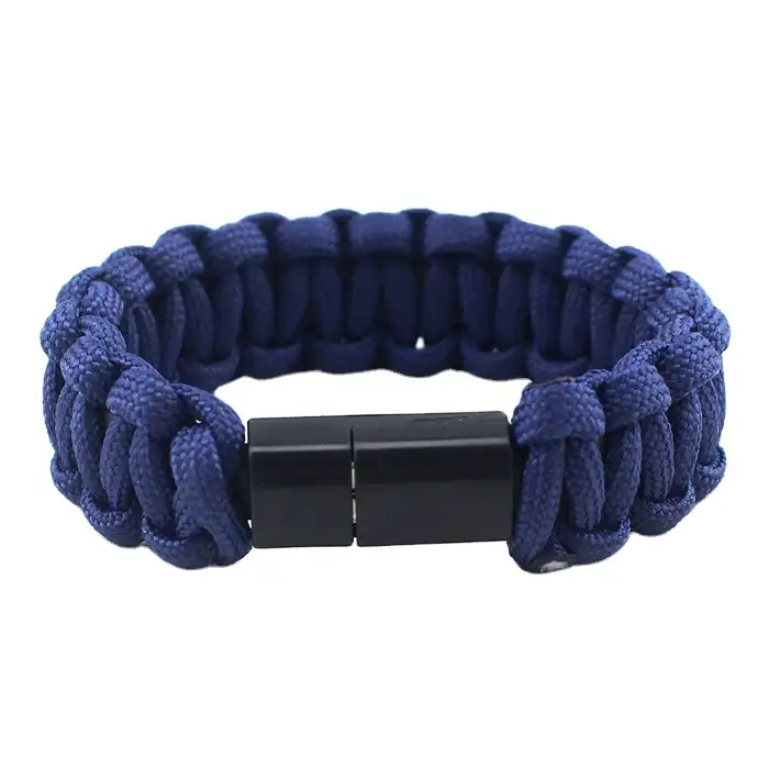 Giảm giá 5% màu xanh hải quân Hữu Ích Camping Paracord Braided USB Survival Bracelet Trong Nhiều Màu Sắc